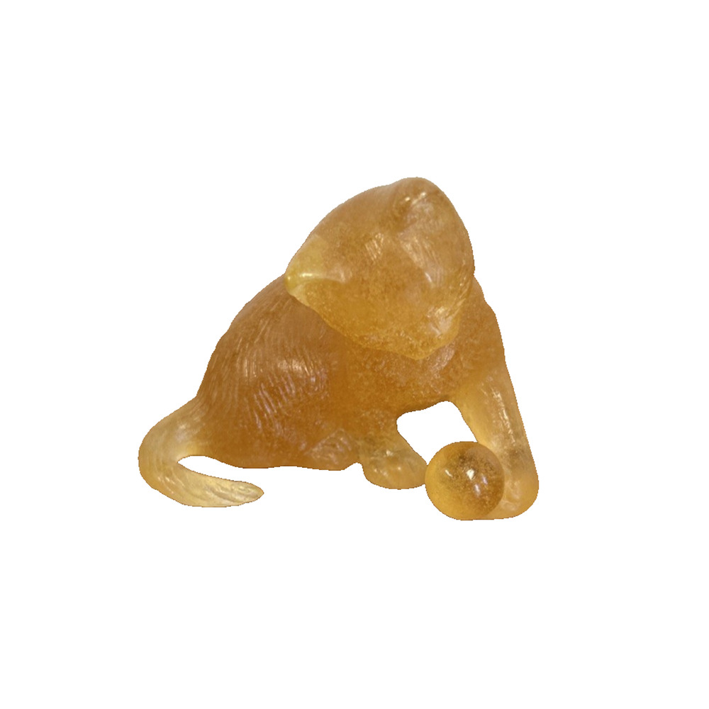 Daum France Pate de Verre Cat Kitten W/ Yarn Ball Amber Crystal Glass